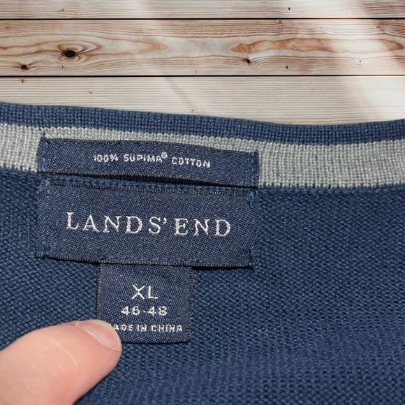 Lands' End Blue V-Neck Sweater Size XL - Picture 3 of 5